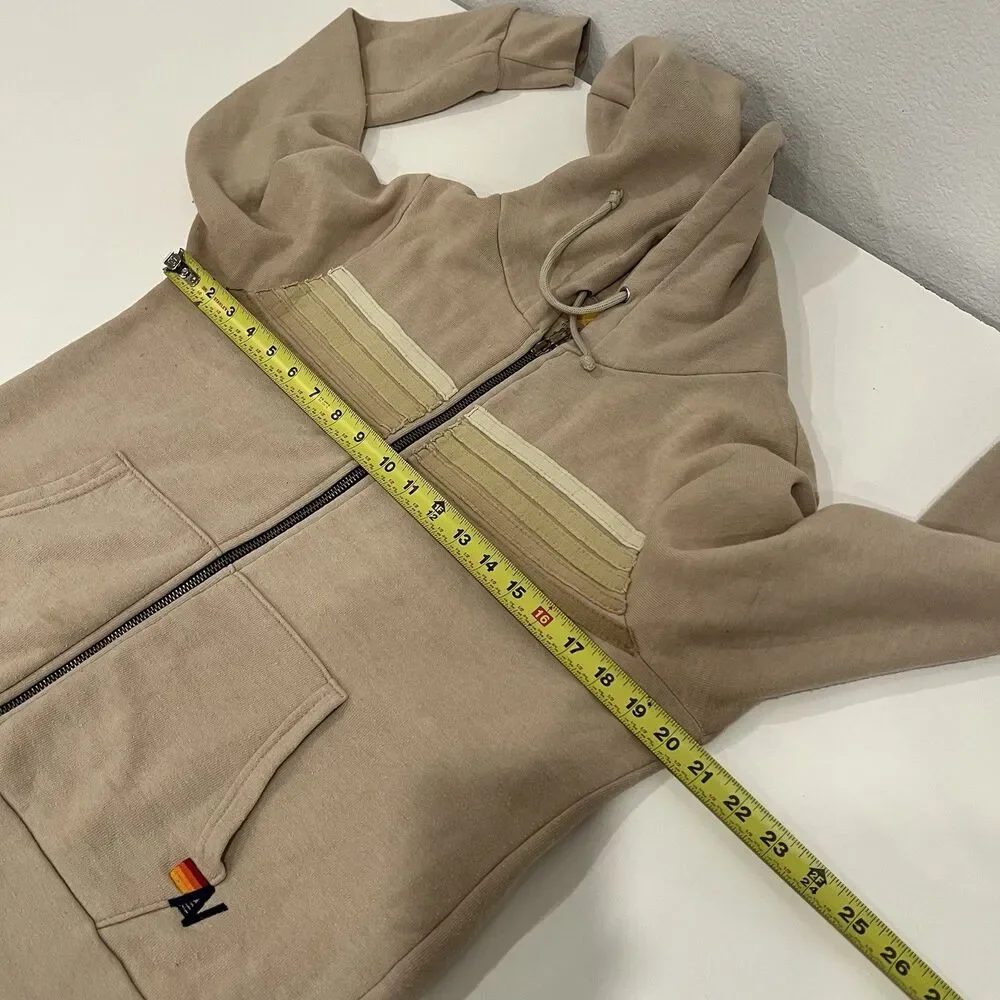 Aviator Nation 5 Stripe Hoodie Sweatshirt Small Full Zip Sand Tan - Picture 9 of 15